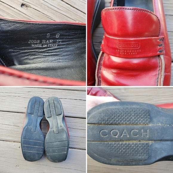 Vintage 90s y2k Coach Leatherwear Red Leather Moc Toe Slip-on Grunge Loafers 9 - Picture 8 of 9